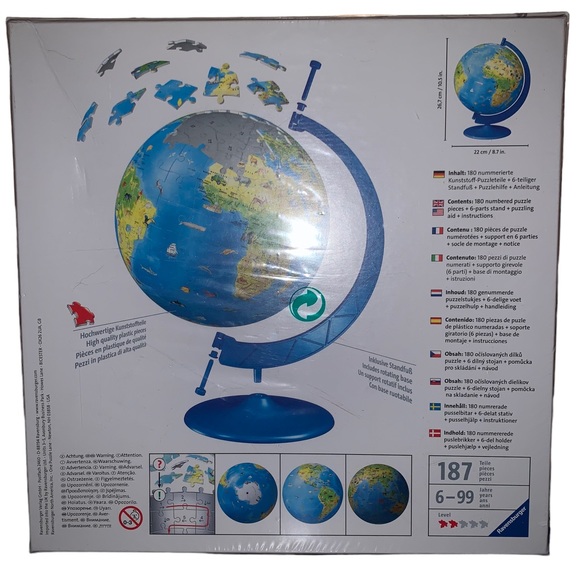 New in Box Ravensburger 3D Puzzle Globe with Rotating Base - Picture 2 of 3